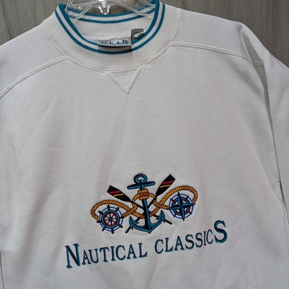 Vintage Gear For Sports Nautical Classics White Embroidered Sweatshirt Mens M